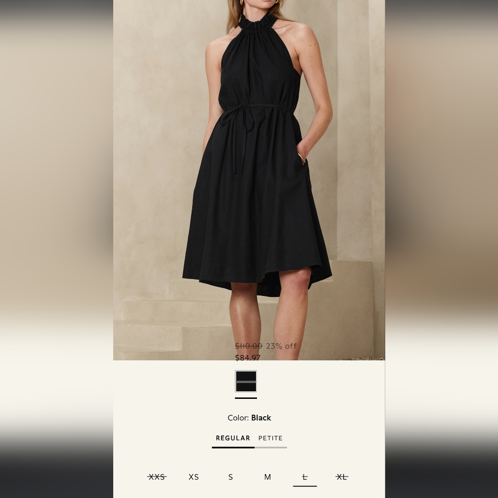 Linen blend knee length dress, black size Large NWT